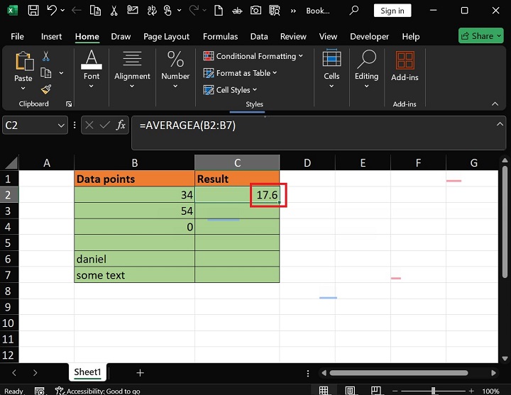 AVERAGEA Function 1