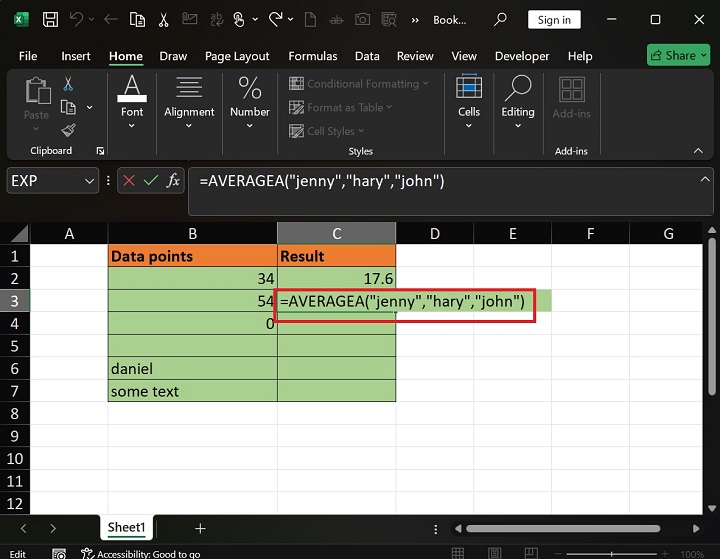 AVERAGEA Function 2