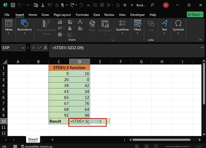 STDEV.S Function1