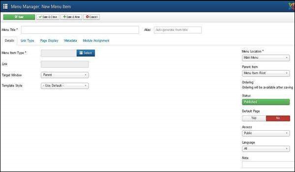 Joomla Menus Menu